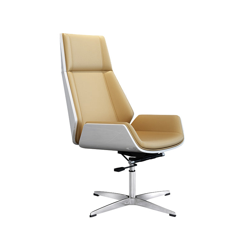 Contemporary Wheels Swivel Chair Faux Leather High Back Chair Beige 1 Piece 4-Star Clearhalo 'furn' 'furn_office_chair' 'Furniture' 'Office Chairs' 'Office Furniture' 'office_chair' 6432099