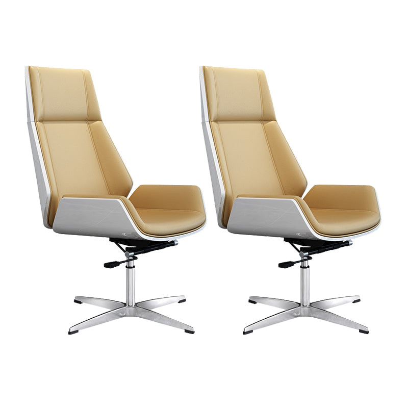 Contemporary Wheels Swivel Chair Faux Leather High Back Chair Beige 2 Piece Set 4-Star Clearhalo 'furn' 'furn_office_chair' 'Furniture' 'Office Chairs' 'Office Furniture' 'office_chair' 6432100