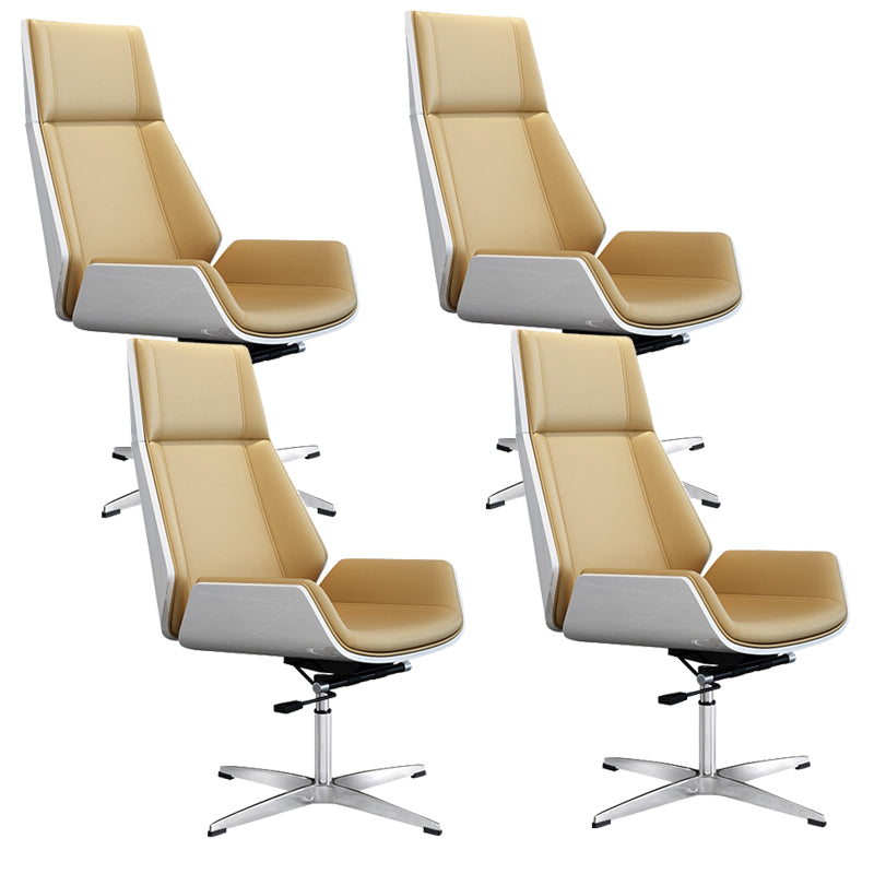 Contemporary Wheels Swivel Chair Faux Leather High Back Chair Beige 4 Piece Set 4-Star Clearhalo 'furn' 'furn_office_chair' 'Furniture' 'Office Chairs' 'Office Furniture' 'office_chair' 6432101
