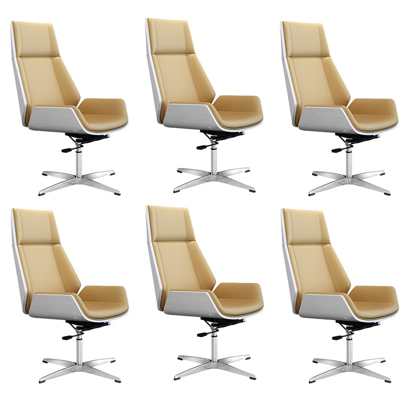 Contemporary Wheels Swivel Chair Faux Leather High Back Chair Beige 6 Piece Set 4-Star Clearhalo 'furn' 'furn_office_chair' 'Furniture' 'Office Chairs' 'Office Furniture' 'office_chair' 6432102