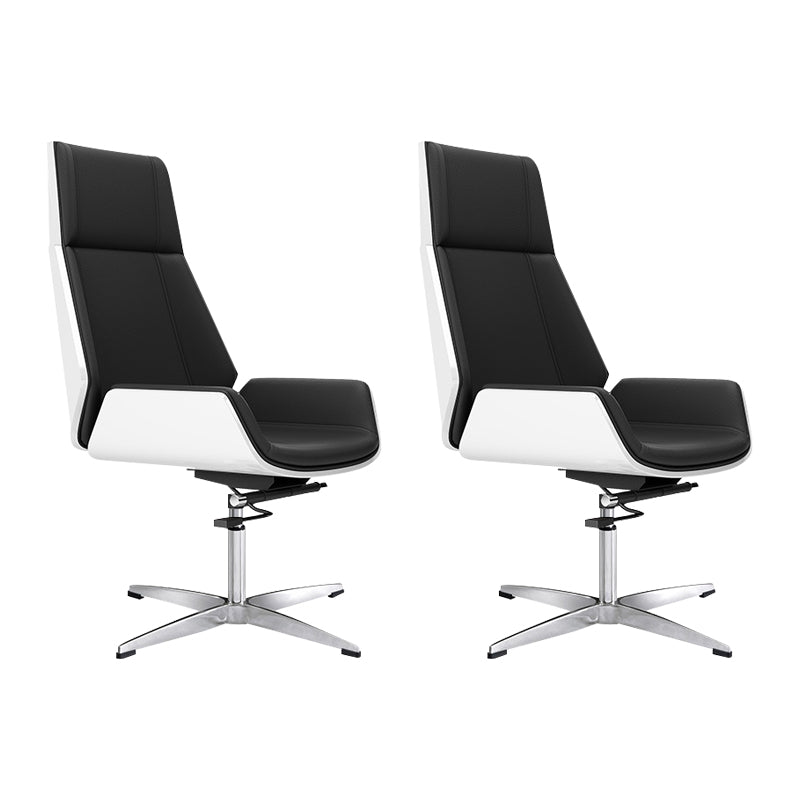 Contemporary Wheels Swivel Chair Faux Leather High Back Chair Black White 2 Piece Set 4-Star Clearhalo 'furn' 'furn_office_chair' 'Furniture' 'Office Chairs' 'Office Furniture' 'office_chair' 6432105
