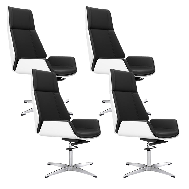Contemporary Wheels Swivel Chair Faux Leather High Back Chair Black White 4 Piece Set 4-Star Clearhalo 'furn' 'furn_office_chair' 'Furniture' 'Office Chairs' 'Office Furniture' 'office_chair' 6432106