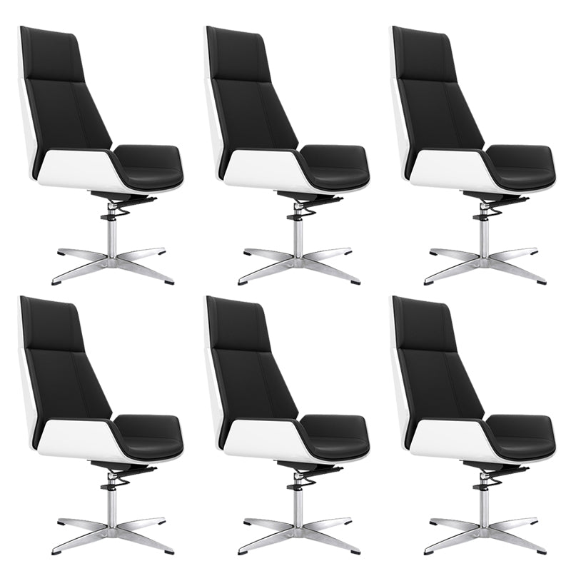 Contemporary Wheels Swivel Chair Faux Leather High Back Chair Black White 6 Piece Set 4-Star Clearhalo 'furn' 'furn_office_chair' 'Furniture' 'Office Chairs' 'Office Furniture' 'office_chair' 6432107
