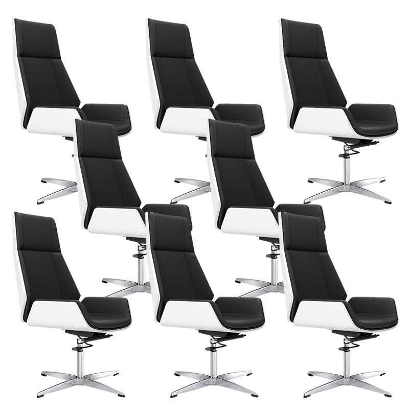 Contemporary Wheels Swivel Chair Faux Leather High Back Chair Black White 8 Piece Set 4-Star Clearhalo 'furn' 'furn_office_chair' 'Furniture' 'Office Chairs' 'Office Furniture' 'office_chair' 6432108