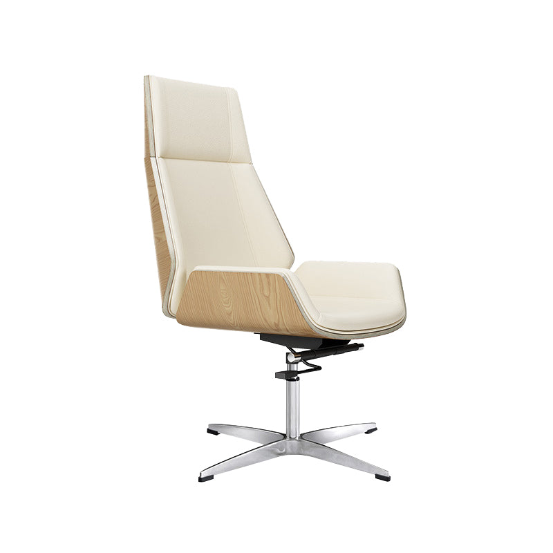 Contemporary Wheels Swivel Chair Faux Leather High Back Chair Off-White 1 Piece 4-Star Clearhalo 'furn' 'furn_office_chair' 'Furniture' 'Office Chairs' 'Office Furniture' 'office_chair' 6432109