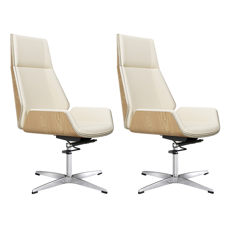 Contemporary Wheels Swivel Chair Faux Leather High Back Chair Off-White 2 Piece Set 4-Star Clearhalo 'furn' 'furn_office_chair' 'Furniture' 'Office Chairs' 'Office Furniture' 'office_chair' 6432110