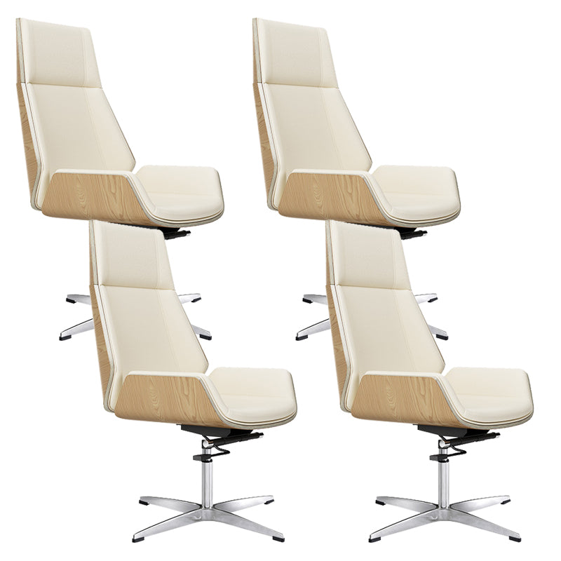 Contemporary Wheels Swivel Chair Faux Leather High Back Chair Off-White 4 Piece Set 4-Star Clearhalo 'furn' 'furn_office_chair' 'Furniture' 'Office Chairs' 'Office Furniture' 'office_chair' 6432111