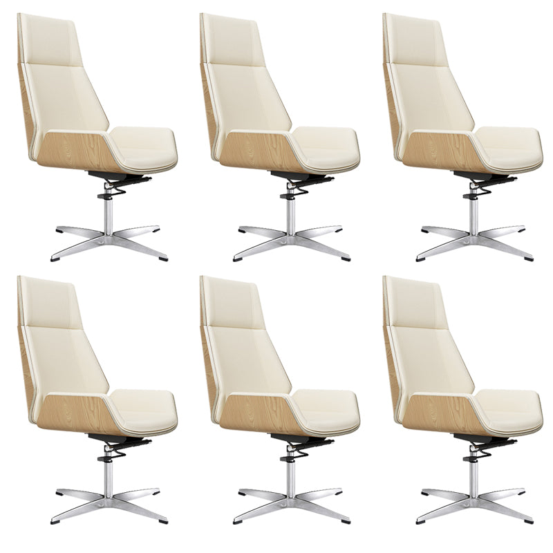 Contemporary Wheels Swivel Chair Faux Leather High Back Chair Off-White 6 Piece Set 4-Star Clearhalo 'furn' 'furn_office_chair' 'Furniture' 'Office Chairs' 'Office Furniture' 'office_chair' 6432112