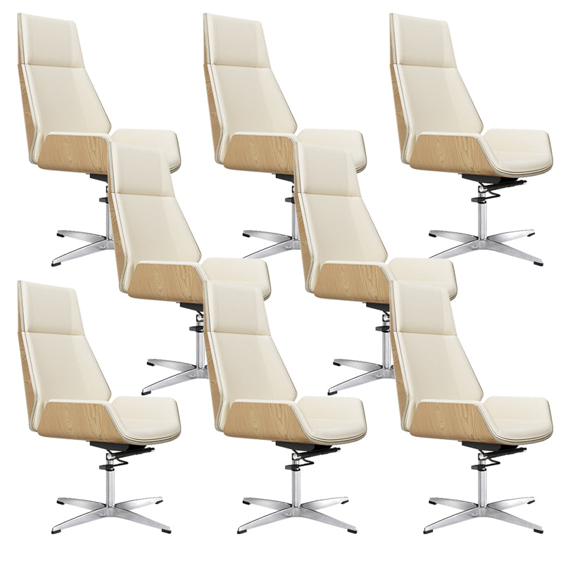 Contemporary Wheels Swivel Chair Faux Leather High Back Chair Off-White 8 Piece Set 4-Star Clearhalo 'furn' 'furn_office_chair' 'Furniture' 'Office Chairs' 'Office Furniture' 'office_chair' 6432113