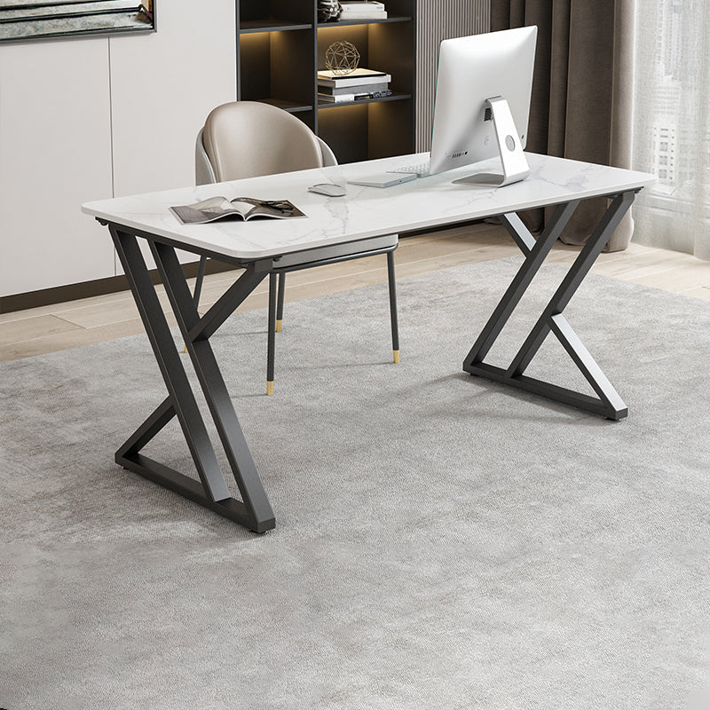 Eigentijdse kantoorbureau gebogen antieke afwerking computerbureau met metalen benen