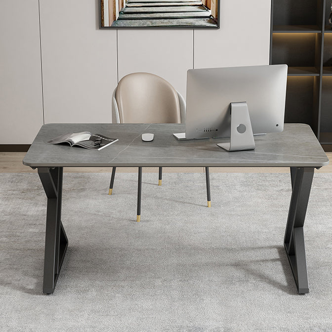 Eigentijdse kantoorbureau gebogen antieke afwerking computerbureau met metalen benen