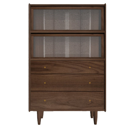 Scandinavian Pine Display Stand Glass Doors Buffet Cabinet with Doors Dark Walnut Clearhalo 'Display & China Cabinets' 'display_china_cabinets' 'furn' 'furn_display_china_cabinets' 'Furniture' 'Kitchen & Dining Furniture' 6432180