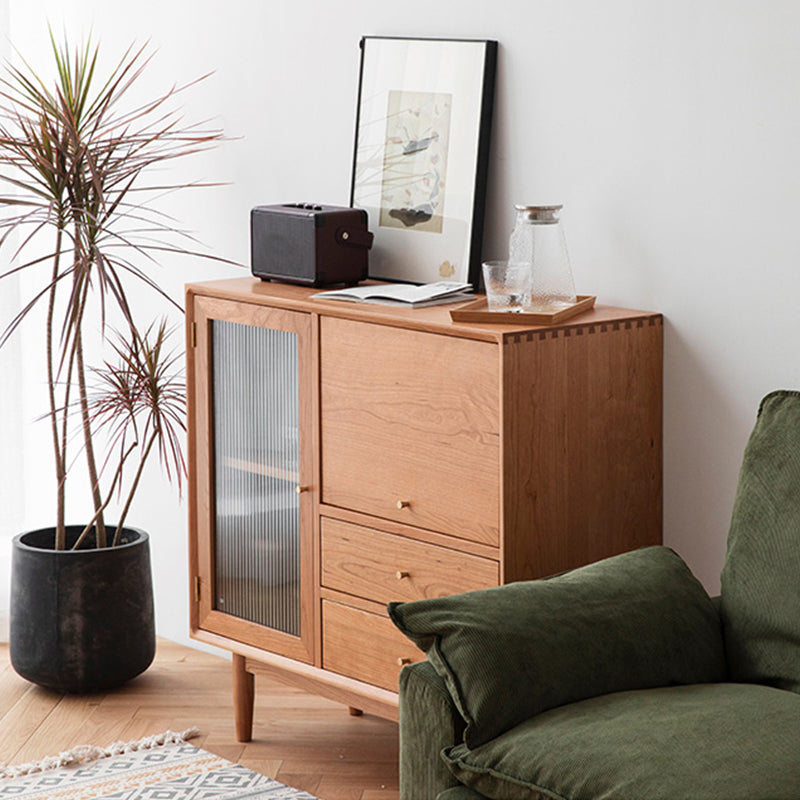 Porte di vetro scandinavo Visualizzazione armadio in pino armadio con porte per soggiorno