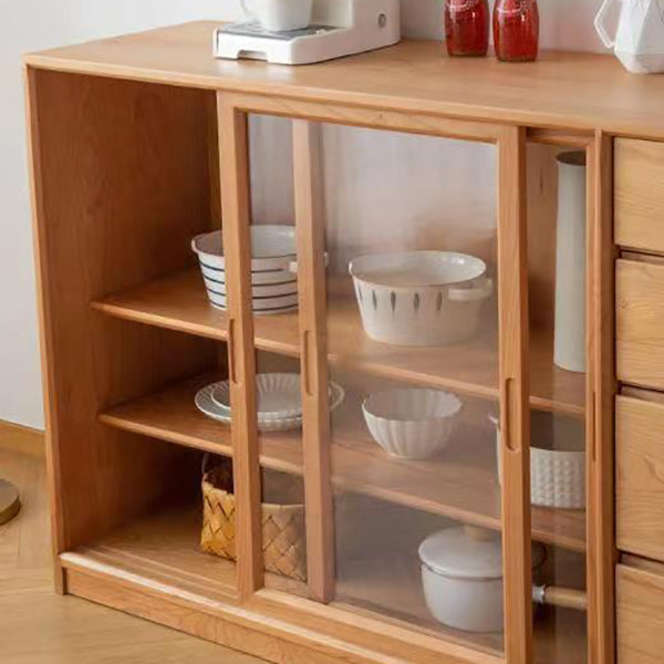 Scandinavian Pine Display Stand Glass Doors Storage Cabinet with Drawers for Living Room Clearhalo 'Display & China Cabinets' 'display_china_cabinets' 'furn' 'furn_display_china_cabinets' 'Furniture' 'Kitchen & Dining Furniture' 6432230