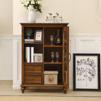 Traditional Ash Display Stand Glass Doors Standard Display Cabinet for Living Room