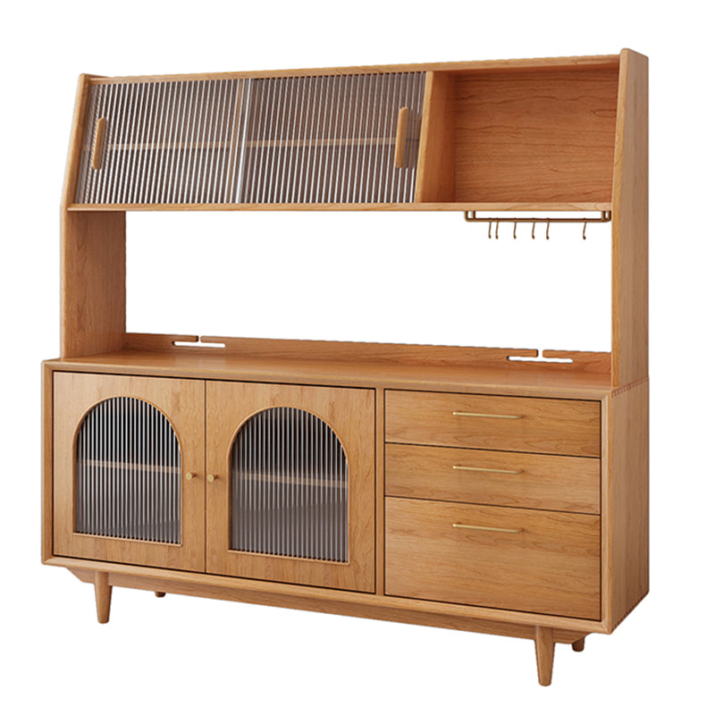 Contemporary Dining Hutch Pine Glass Doors Buffet Cabinet with Drawers 59"L x 17"W x 66"H Cherry Clearhalo 'Display & China Cabinets' 'display_china_cabinets' 'furn' 'furn_display_china_cabinets' 'Furniture' 'Kitchen & Dining Furniture' 6432250