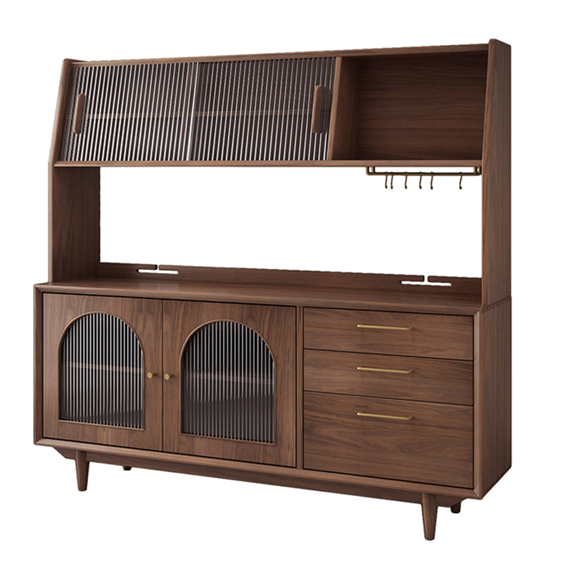 Contemporary Dining Hutch Pine Glass Doors Buffet Cabinet with Drawers Nut-Brown Clearhalo 'Display & China Cabinets' 'display_china_cabinets' 'furn' 'furn_display_china_cabinets' 'Furniture' 'Kitchen & Dining Furniture' 6432251