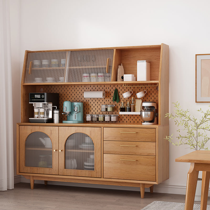 Contemporary Dining Hutch Pine Glass Doors Buffet Cabinet with Drawers Clearhalo 'Display & China Cabinets' 'display_china_cabinets' 'furn' 'furn_display_china_cabinets' 'Furniture' 'Kitchen & Dining Furniture' 6432252