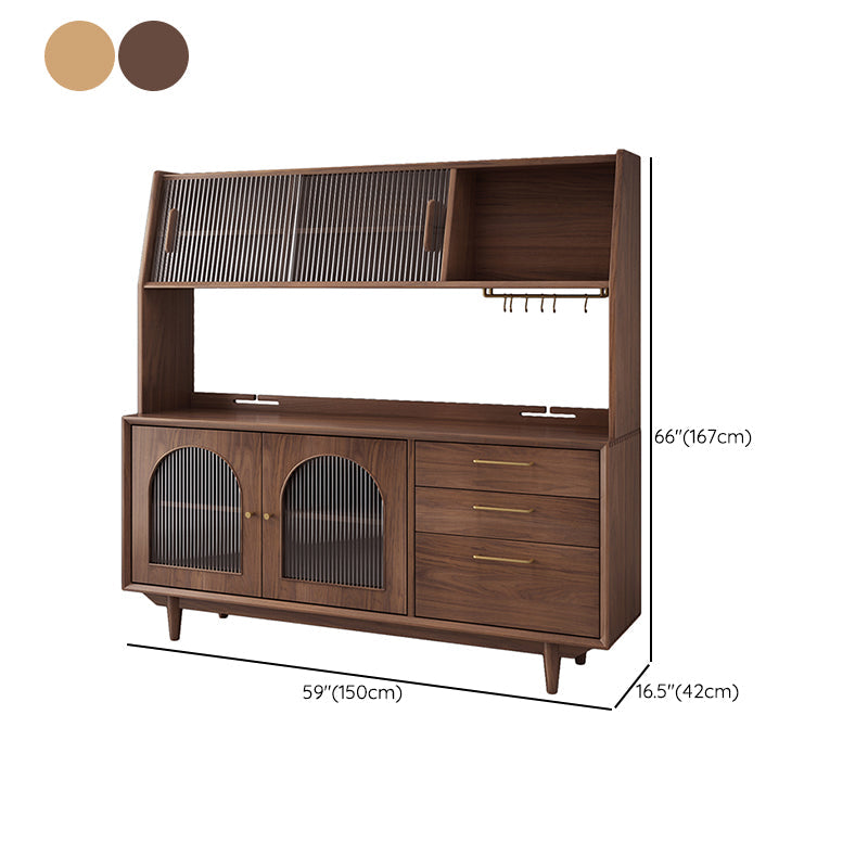 Contemporary Dining Hutch Pine Glass Doors Buffet Cabinet with Drawers Clearhalo 'Display & China Cabinets' 'display_china_cabinets' 'furn' 'furn_display_china_cabinets' 'Furniture' 'Kitchen & Dining Furniture' 6432261