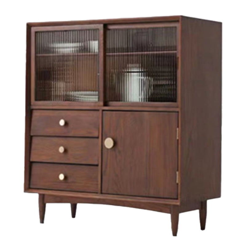 Scandinavian Display Cabinet Pine Glass Doors Storage Cabinet for Living Room