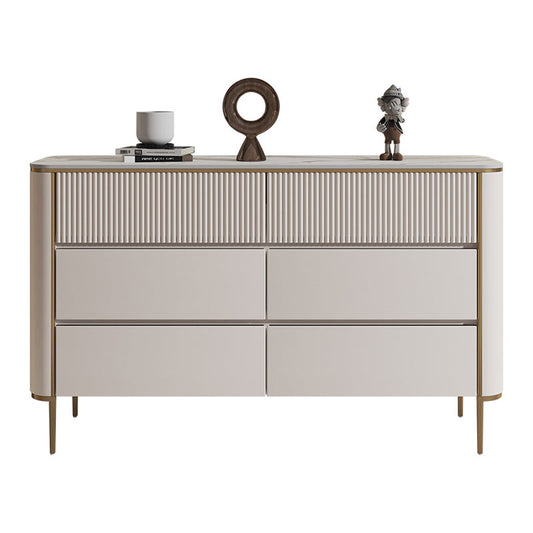 Horizontal Glam Stone Storage Chest Bedroom Chest in White with Drawers