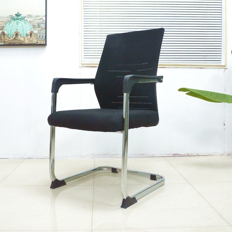 Modern Desk Chair Mesh Computer Chair in Black Mid-Back Chair No Wheels 1 Piece Clearhalo 'furn' 'furn_office_chair' 'Furniture' 'Office Chairs' 'Office Furniture' 'office_chair' 6432675