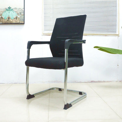 Modern Desk Chair Mesh Computer Chair in Black Mid-Back Chair No Wheels 1 Piece Clearhalo 'furn' 'furn_office_chair' 'Furniture' 'Office Chairs' 'Office Furniture' 'office_chair' 6432675