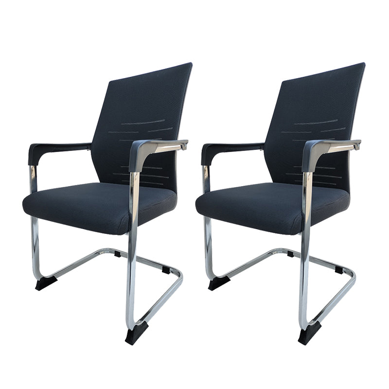 Modern Desk Chair Mesh Computer Chair in Black Mid-Back Chair No Wheels 2 Piece Set Clearhalo 'furn' 'furn_office_chair' 'Furniture' 'Office Chairs' 'Office Furniture' 'office_chair' 6432676