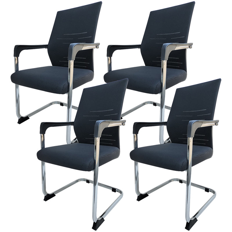 Modern Desk Chair Mesh Computer Chair in Black Mid-Back Chair No Wheels 4 Piece Set Clearhalo 'furn' 'furn_office_chair' 'Furniture' 'Office Chairs' 'Office Furniture' 'office_chair' 6432678