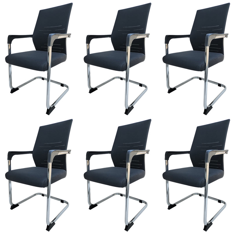 Modern Desk Chair Mesh Computer Chair in Black Mid-Back Chair No Wheels 6 Piece Set Clearhalo 'furn' 'furn_office_chair' 'Furniture' 'Office Chairs' 'Office Furniture' 'office_chair' 6432680