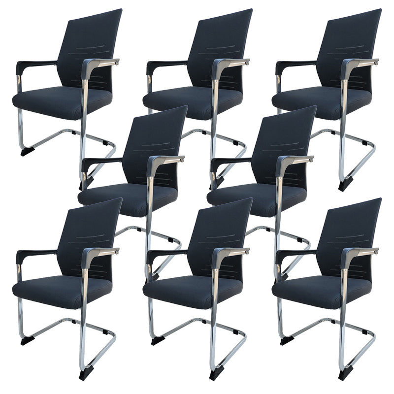 Modern Desk Chair Mesh Computer Chair in Black Mid-Back Chair No Wheels 8 Piece Set Clearhalo 'furn' 'furn_office_chair' 'Furniture' 'Office Chairs' 'Office Furniture' 'office_chair' 6432682