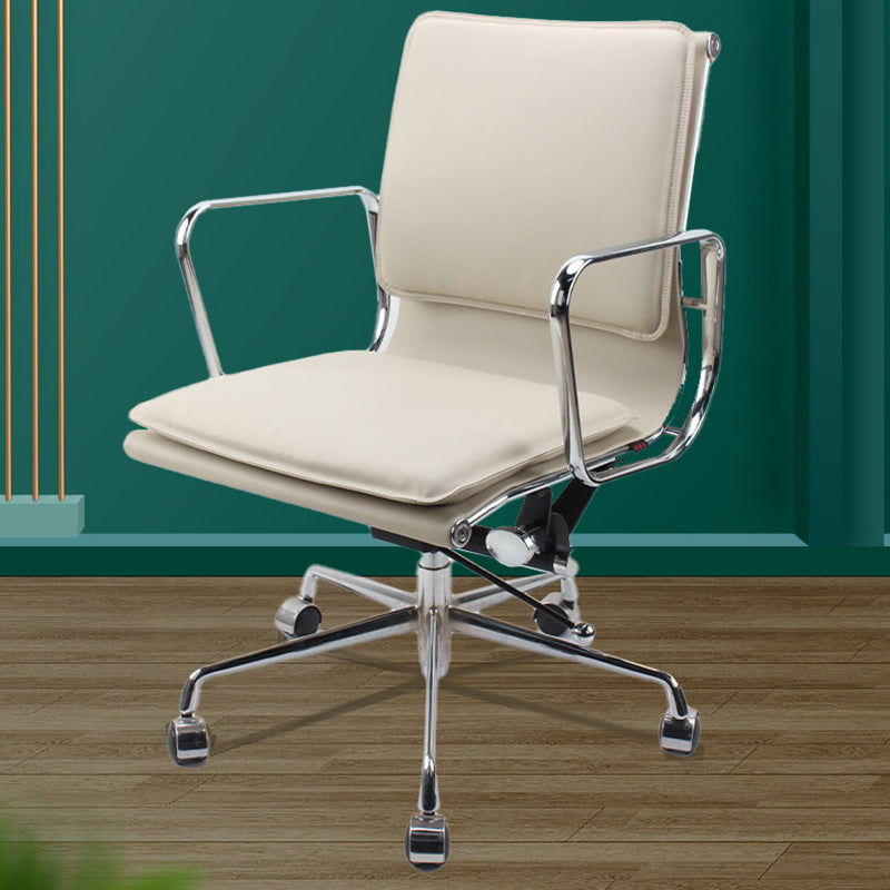 Modern Desk Chair Leather Computer Chair Mid-Back Chair with Wheels/No Wheels Clearhalo 'furn' 'furn_office_chair' 'Furniture' 'Office Chairs' 'Office Furniture' 'office_chair' 6432705