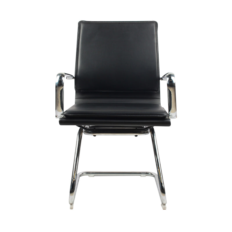 Modern Desk Chair Leather Computer Chair Mid-Back Chair with Wheels/No Wheels Black 1 Piece Clearhalo 'furn' 'furn_office_chair' 'Furniture' 'Office Chairs' 'Office Furniture' 'office_chair' 6432706