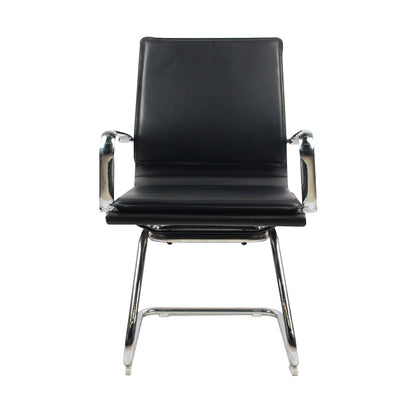 Modern Desk Chair Leather Computer Chair Mid-Back Chair with Wheels/No Wheels Black 1 Piece Clearhalo 'furn' 'furn_office_chair' 'Furniture' 'Office Chairs' 'Office Furniture' 'office_chair' 6432706