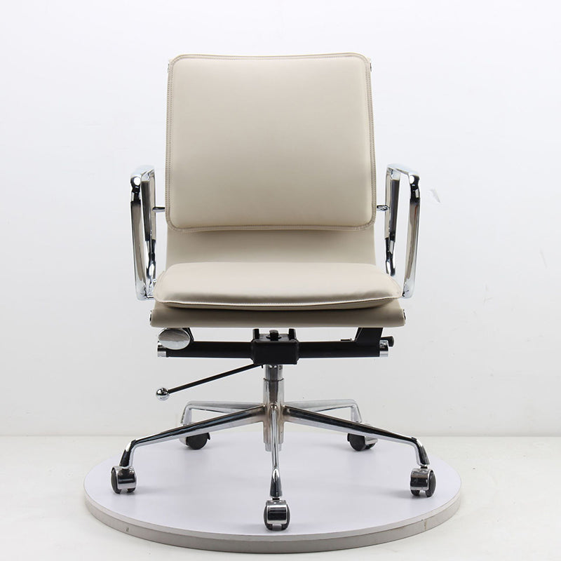Modern Desk Chair Leather Computer Chair Mid-Back Chair with Wheels/No Wheels Off-White 1 Piece Clearhalo 'furn' 'furn_office_chair' 'Furniture' 'Office Chairs' 'Office Furniture' 'office_chair' 6432707