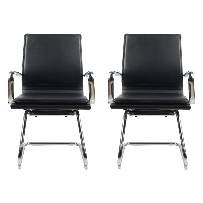 Modern Desk Chair Leather Computer Chair Mid-Back Chair with Wheels/No Wheels Black 2 Piece Set Clearhalo 'furn' 'furn_office_chair' 'Furniture' 'Office Chairs' 'Office Furniture' 'office_chair' 6432708