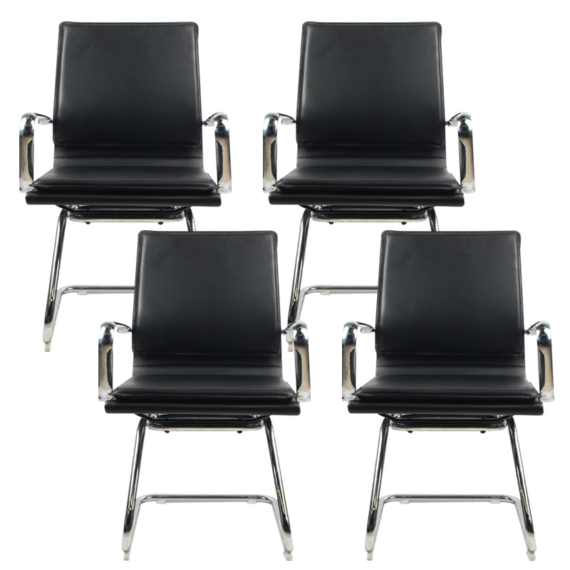 Modern Desk Chair Leather Computer Chair Mid-Back Chair with Wheels/No Wheels Black 4 Piece Set Clearhalo 'furn' 'furn_office_chair' 'Furniture' 'Office Chairs' 'Office Furniture' 'office_chair' 6432709
