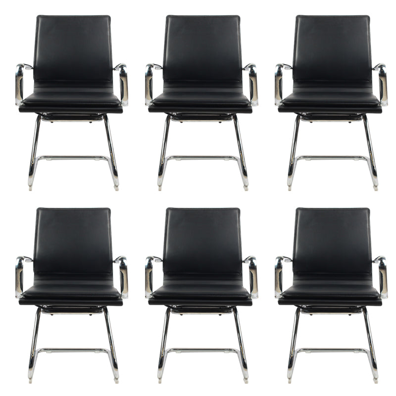 Modern Desk Chair Leather Computer Chair Mid-Back Chair with Wheels/No Wheels Black 6 Piece Set Clearhalo 'furn' 'furn_office_chair' 'Furniture' 'Office Chairs' 'Office Furniture' 'office_chair' 6432711