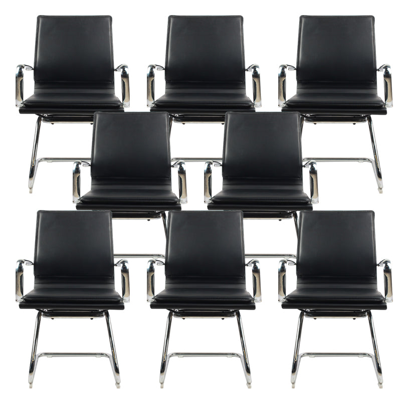 Modern Desk Chair Leather Computer Chair Mid-Back Chair with Wheels/No Wheels Black 8 Piece Set Clearhalo 'furn' 'furn_office_chair' 'Furniture' 'Office Chairs' 'Office Furniture' 'office_chair' 6432713