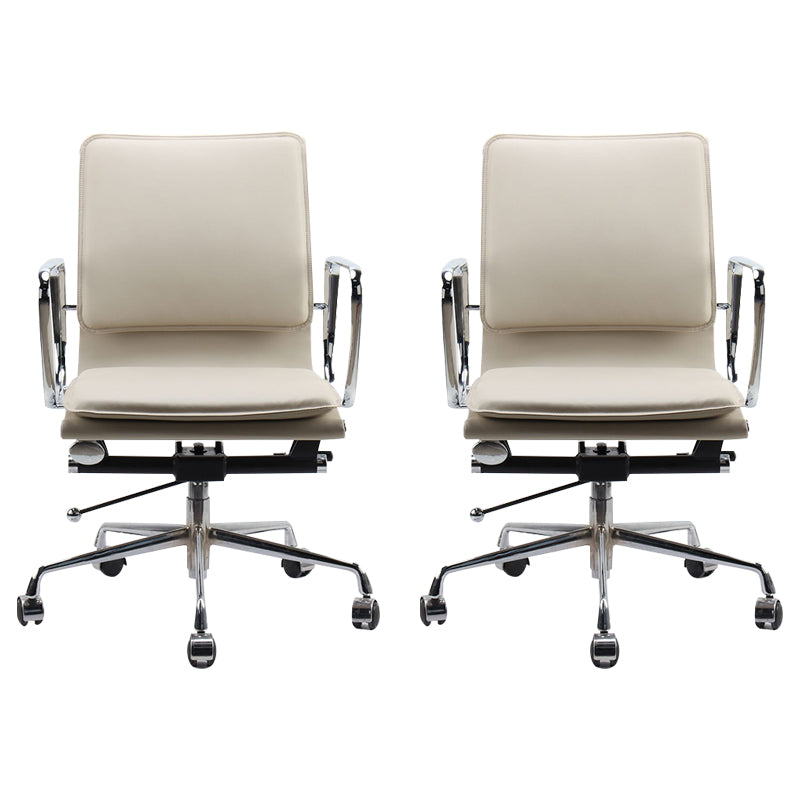 Modern Desk Chair Leather Computer Chair Mid-Back Chair with Wheels/No Wheels Off-White 2 Piece Set Clearhalo 'furn' 'furn_office_chair' 'Furniture' 'Office Chairs' 'Office Furniture' 'office_chair' 6432716