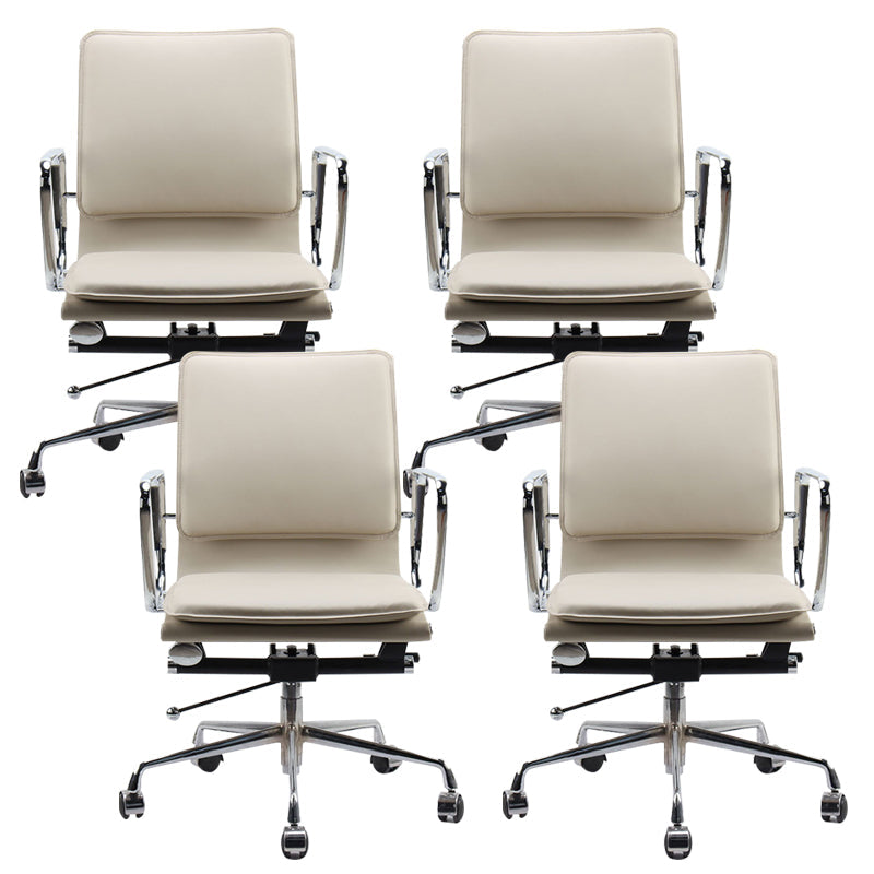 Modern Desk Chair Leather Computer Chair Mid-Back Chair with Wheels/No Wheels Off-White 4 Piece Set Clearhalo 'furn' 'furn_office_chair' 'Furniture' 'Office Chairs' 'Office Furniture' 'office_chair' 6432718