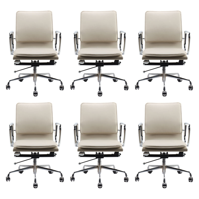 Modern Desk Chair Leather Computer Chair Mid-Back Chair with Wheels/No Wheels Off-White 6 Piece Set Clearhalo 'furn' 'furn_office_chair' 'Furniture' 'Office Chairs' 'Office Furniture' 'office_chair' 6432719
