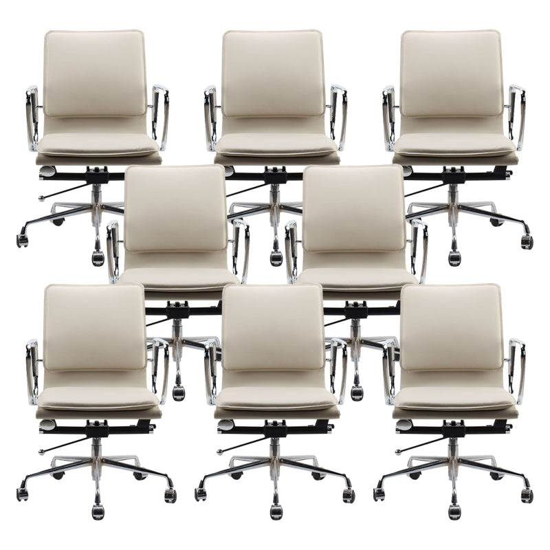 Modern Desk Chair Leather Computer Chair Mid-Back Chair with Wheels/No Wheels Off-White 8 Piece Set Clearhalo 'furn' 'furn_office_chair' 'Furniture' 'Office Chairs' 'Office Furniture' 'office_chair' 6432720