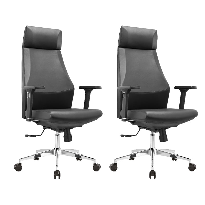 Modern Desk Chair Leather Computer Chair in Black/Gray High-Back Chair with Wheels Black 2 Piece Set Clearhalo 'furn' 'furn_office_chair' 'Furniture' 'Office Chairs' 'Office Furniture' 'office_chair' 6432724