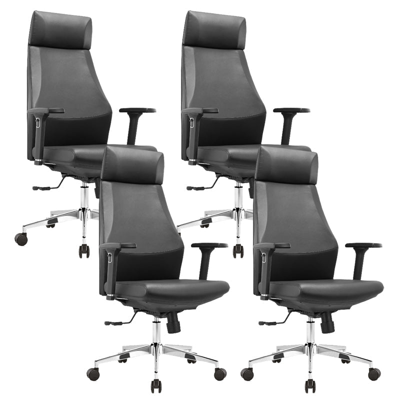 Modern Desk Chair Leather Computer Chair in Black/Gray High-Back Chair with Wheels Black 4 Piece Set Clearhalo 'furn' 'furn_office_chair' 'Furniture' 'Office Chairs' 'Office Furniture' 'office_chair' 6432726