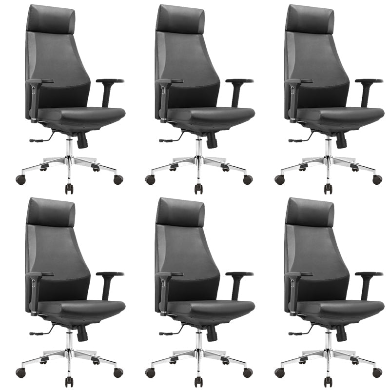 Modern Desk Chair Leather Computer Chair in Black/Gray High-Back Chair with Wheels Black 6 Piece Set Clearhalo 'furn' 'furn_office_chair' 'Furniture' 'Office Chairs' 'Office Furniture' 'office_chair' 6432728