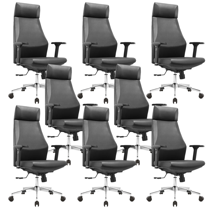 Modern Desk Chair Leather Computer Chair in Black/Gray High-Back Chair with Wheels Black 8 Piece Set Clearhalo 'furn' 'furn_office_chair' 'Furniture' 'Office Chairs' 'Office Furniture' 'office_chair' 6432730