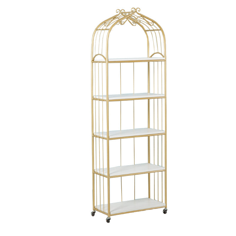 Glam Antique Finish Shelf Bookcase Metal Standard Bookshelf with Rectangular Shelves