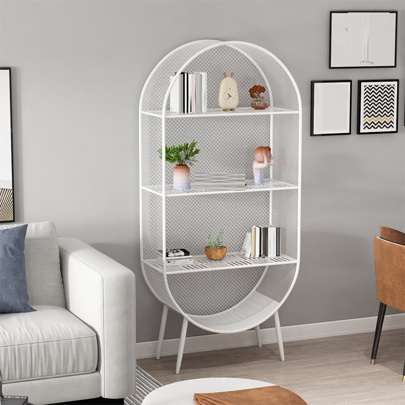 Industrial Standard Bookcase Metal 3 Shelves Closed Back Bookshelf Off-White Clearhalo 'Bookcases' 'furn' 'furn_bookcases' 'Furniture' 'Office Furniture' 6432782