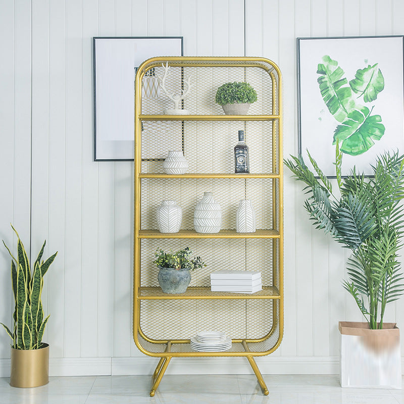 Glam Antique Finish Bookcase Metal Standard Bookshelf with Rectangular Shelves